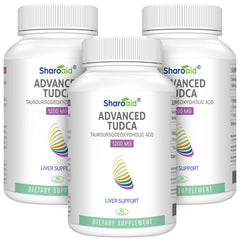 Sharoaid Tudca bottle front with 180 vegan capsules for liver support