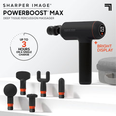 Sharper Image Powerboost MAX includes six interchangeable attachments for targeted muscle work.
