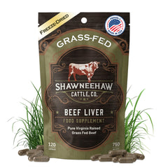 Shawneehaw Cattle grass-fed liver capsules for daily nutrient support.