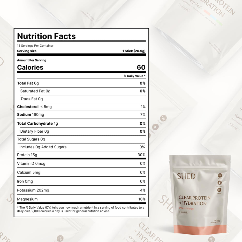 Shed Nutrition Clear Protein Scoop with electrolytes ready to mix after sport.