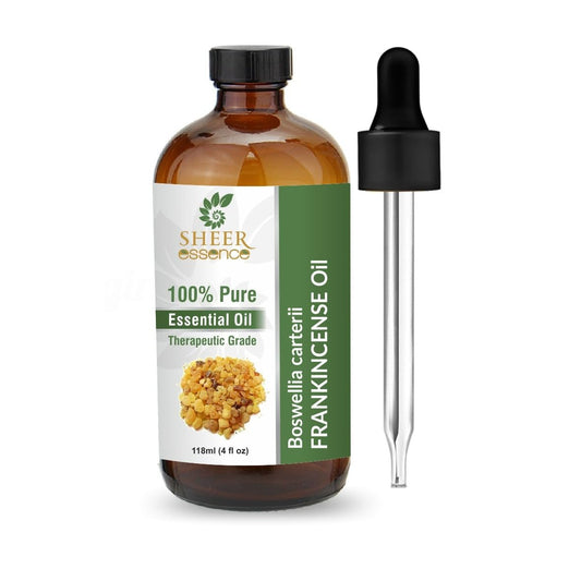 Sheer Essence Frankincense oil bottle ready for soothing aromatherapy sessions