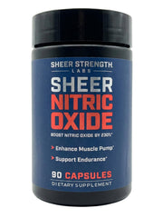 Sheer Strength Labs Nitric Oxide bottle ready to support pumps and steady stamina.