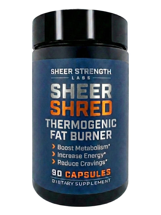 Sheer Strength Thermogenic bottle showing steady energy for workouts
