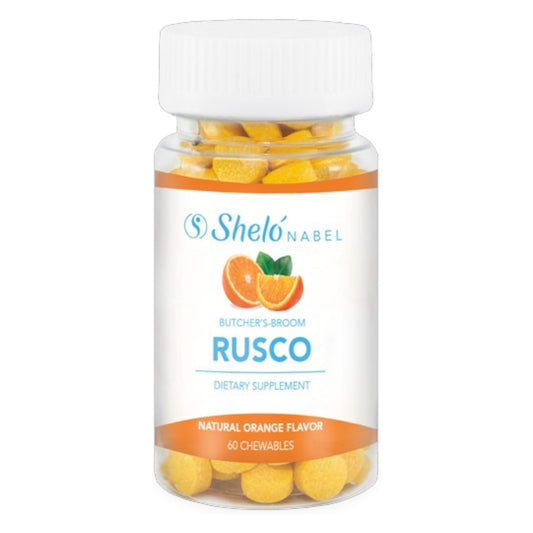 Sheló NABEL Rusco chewable tablets packaging shown for circulation support