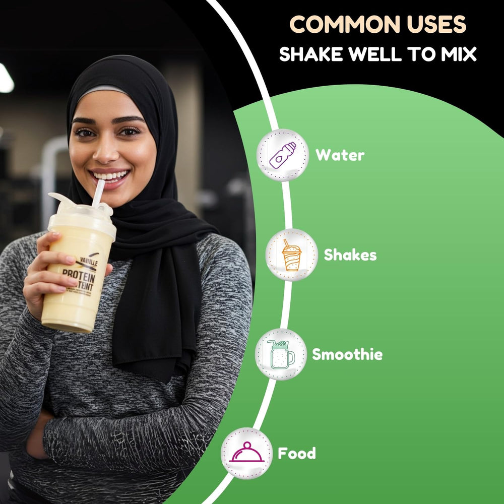 SHIFAA NUTRITION gluten-free non-GMO vanilla whey powder container for shakes