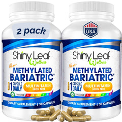 Shiny Leaf bariatric multivitamin bottle pour for easy daily post-surgery nutrition.