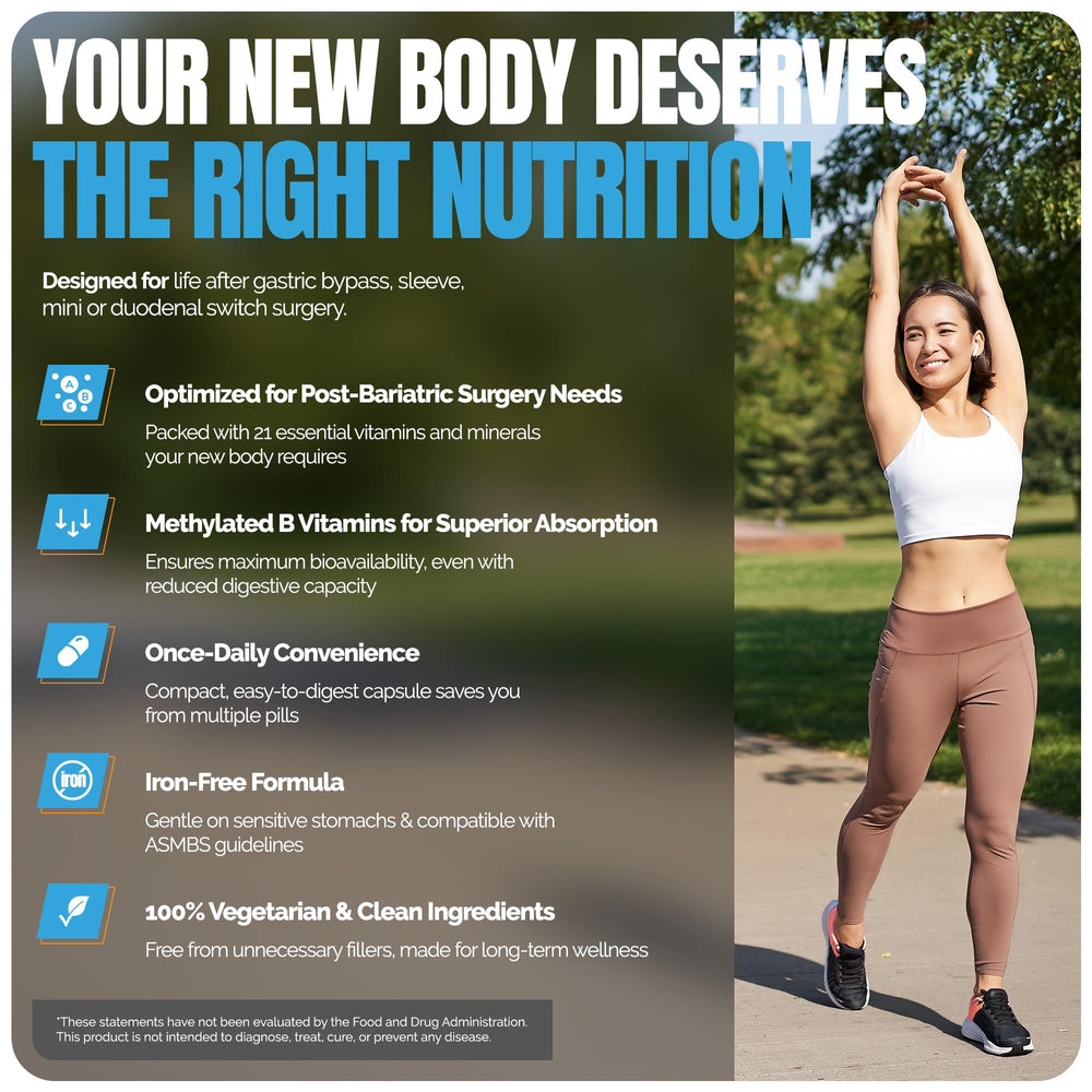 Shiny Leaf bariatric multivitamin front label emphasizes complete daily micronutrient support.