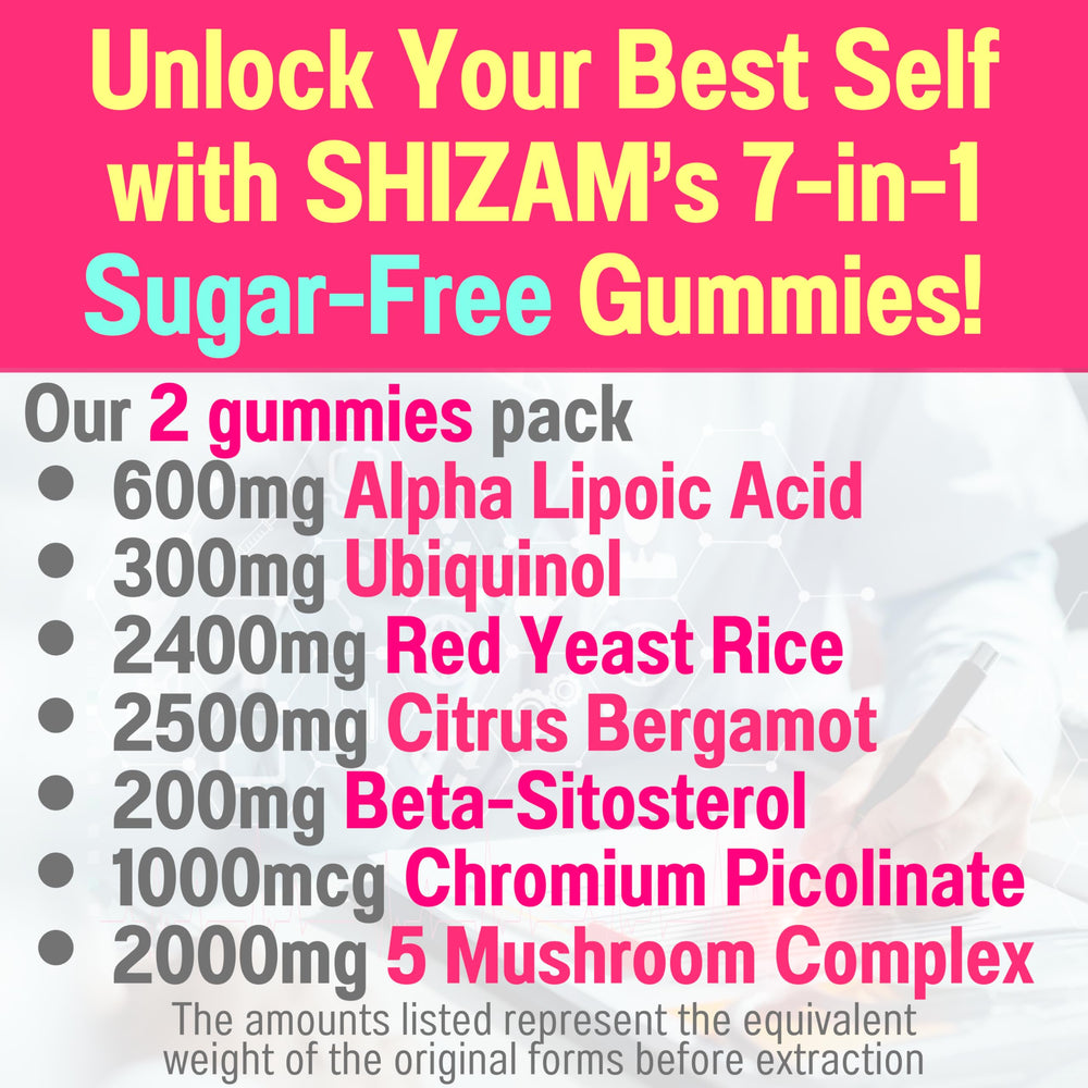 SHIZAM gummies being poured to show easy daily intake and flavor.