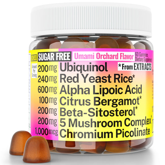 SHIZAM sugar-free gummies bottle with Umami Orchard flavor for daily wellness.
