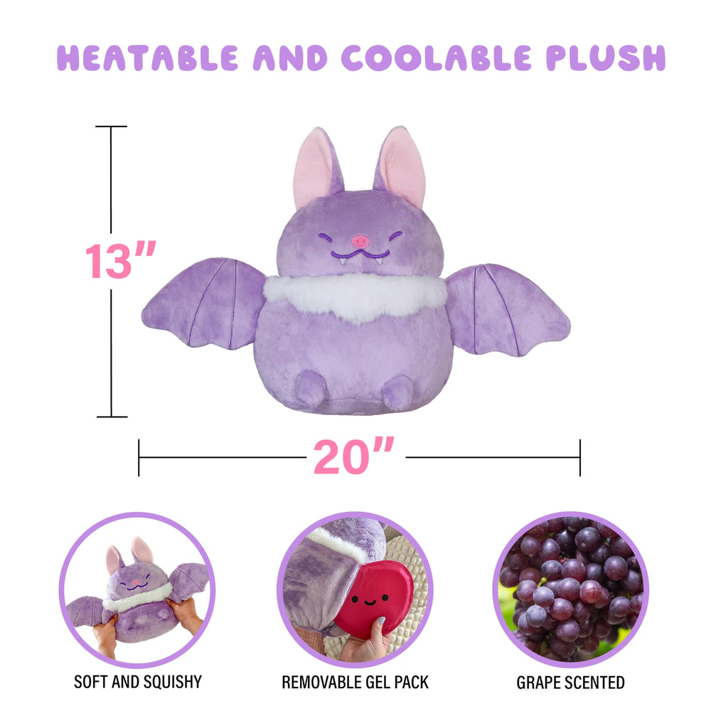 Shopzoki grape bat plush offers cooling relief for hot nights.