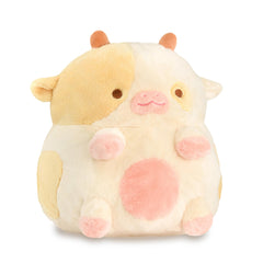 Shopzoki strawberry cow heatable plush with removable gel pack for cozy warmth.