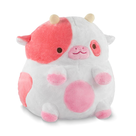Shopzoki Strawberry Cow Plush demonstrates heat therapy for soothing comfort.