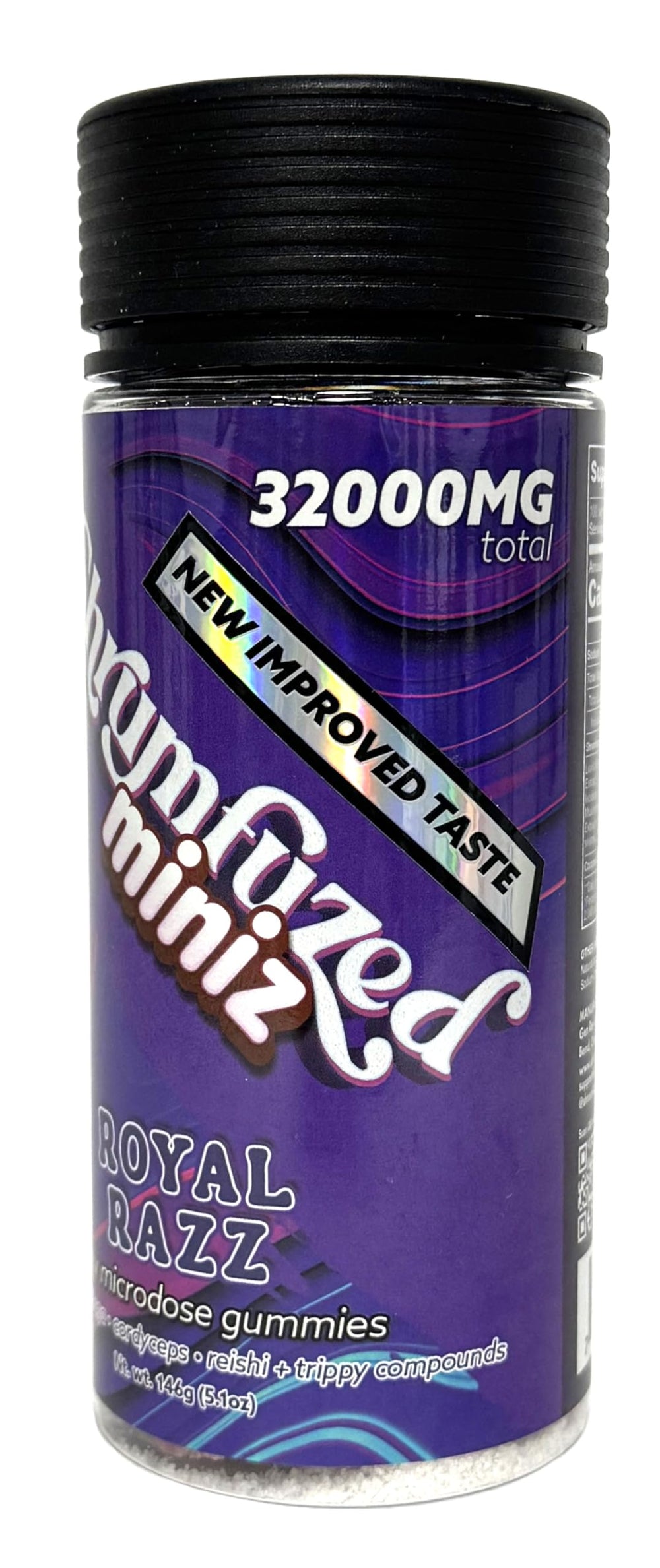 Shrumfuzed Miniz gummies Royal Raz closeup, delicious texture and flavor appeal