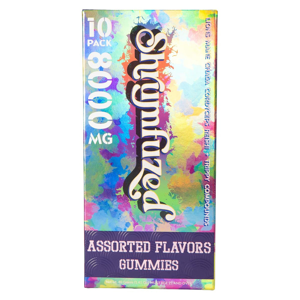 Shrumfuzed gummy texture close-up reveals pleasant chew with earthy notes