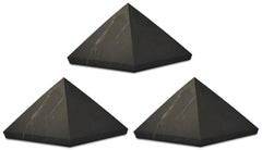 Shungite World 3 pcs pyramid close-up highlighting natural texture and energy balancing potential.