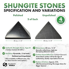 Shungite World 4pcs unpolished pyramids - natural texture for grounding and calm spaces