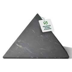 Shungite World authentic pyramid front view, supports energy balance on your desk.