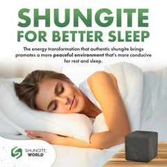 Shungite World chakra-energy cube among stones supports meditation practice.