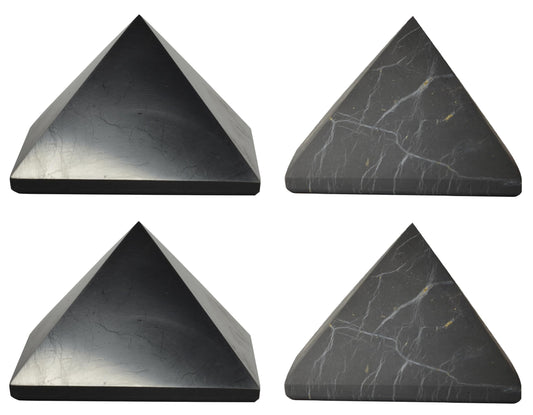 Shungite World four-piece polished pyramid for desk grounding and focus