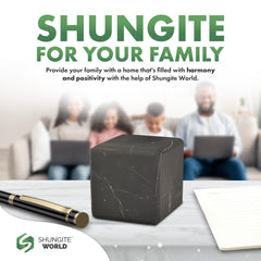Shungite World meditation setup cube inspires grounding during rituals and calm breathing.