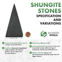 Shungite World natural Type III pyramid 60mm supports a grounded desk setup.