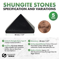 Shungite World polished 40mm pyramid close-up: deep black carbon-rich surface.