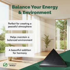 Shungite World pyramid in bedroom supports calmer nights and balanced ambiance.