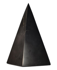 Shungite World tall pyramid 70mm polished enhances focus and office ambiance.