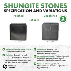 Shungite World unpolished cube 50mm texture showcasing natural stone grounding feel.