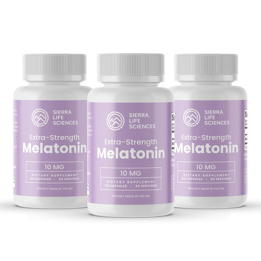 SIERRA LIFE SCIENCES Melatonin 10 mg capsules bottle for nightly support.