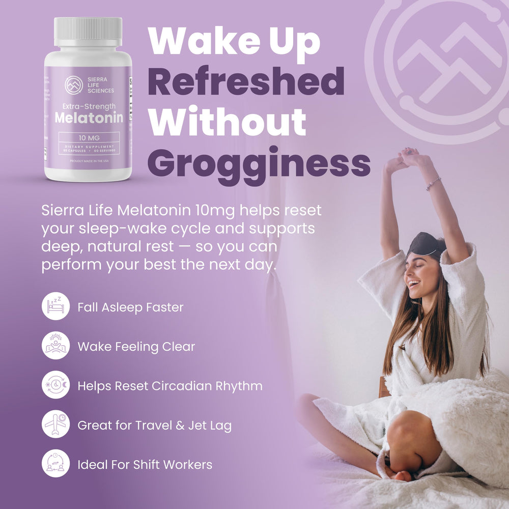 SIERRA LIFE SCIENCES melatonin capsules close-up highlighting easy-to-swallow design.
