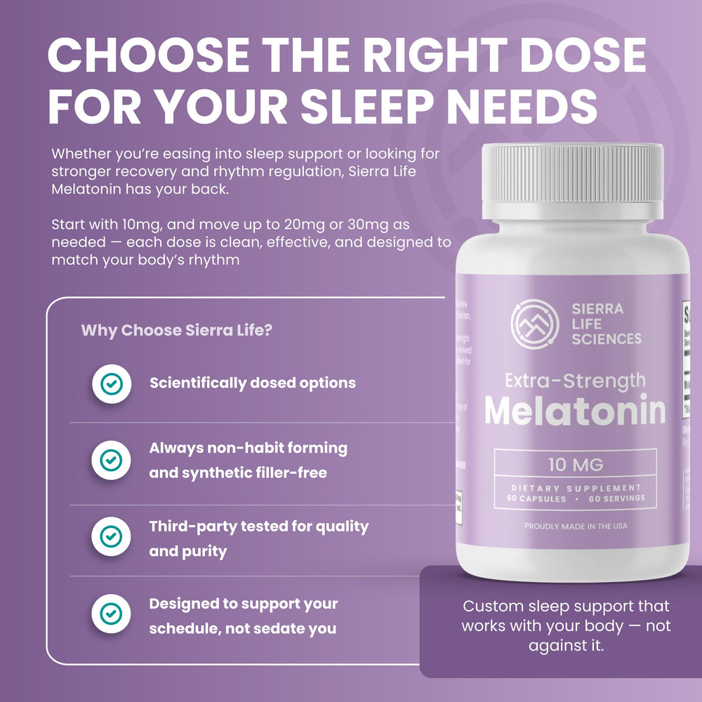 SIERRA LIFE SCIENCES melatonin capsule close-up for consistent nightly use.
