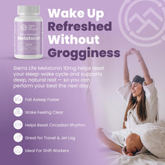 Sierra Life Sciences Melatonin softgel capsules for easy nightly swallowing.
