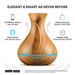 Sierra Modern Home diffuser shows ambient LED light for mood setting.