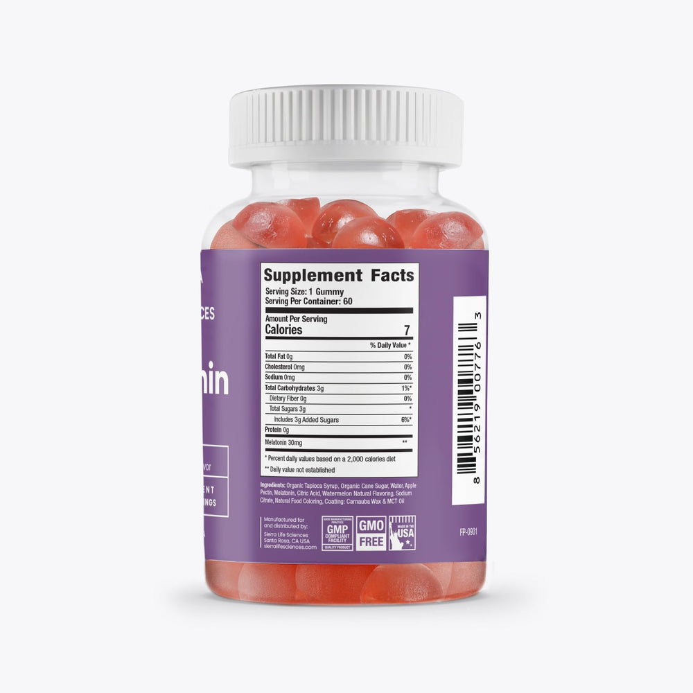 SIERRA LIFE SCIENCES melatonin gummy made in USA badge signaling quality manufacturing