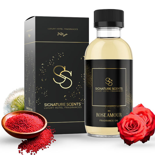 Signature Scents Rose Amour bottle pour elevates home ambience with premium diffuser oil