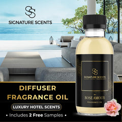Signature Scents Rose Amour diffuser closeup highlights luxurious rose notes for elegance