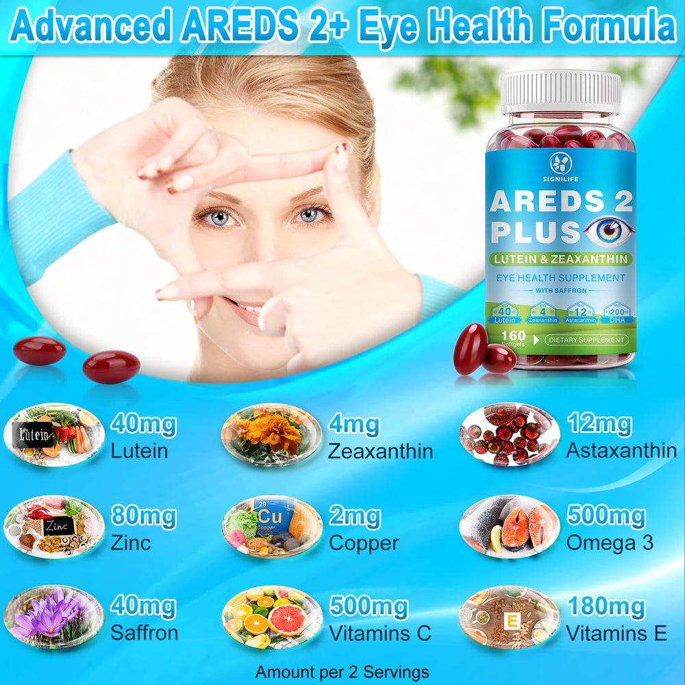 SIGNILIFE astaxanthin and DHA softgels showing retina nourishment and antioxidant protection.