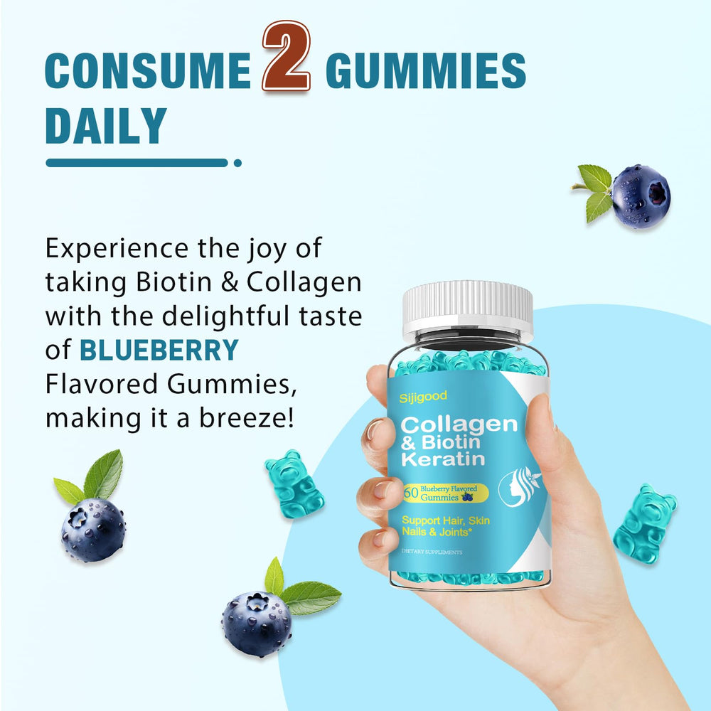 Sijigood gummies close-up highlights vivid blueberry flavor.