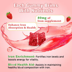 Closeup of Sijigood iron gummies strawberry flavor for easy chew