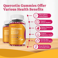 Sijigood Quercetin Gummies close-up bottle showing colorful mixed berry flavor.