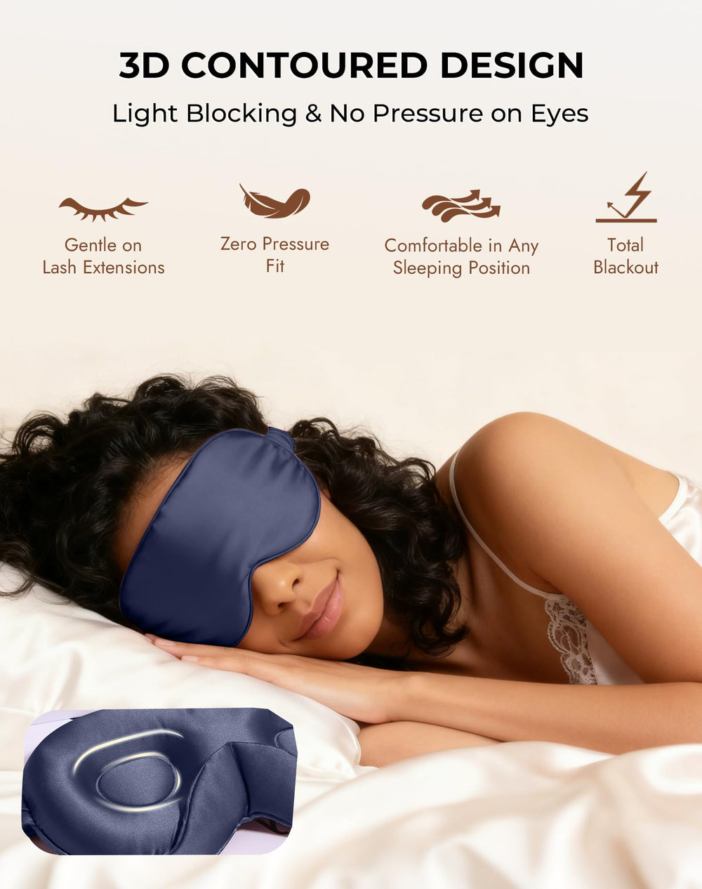 SilkSilky dark blue blackout mask blocks light for undisturbed rest