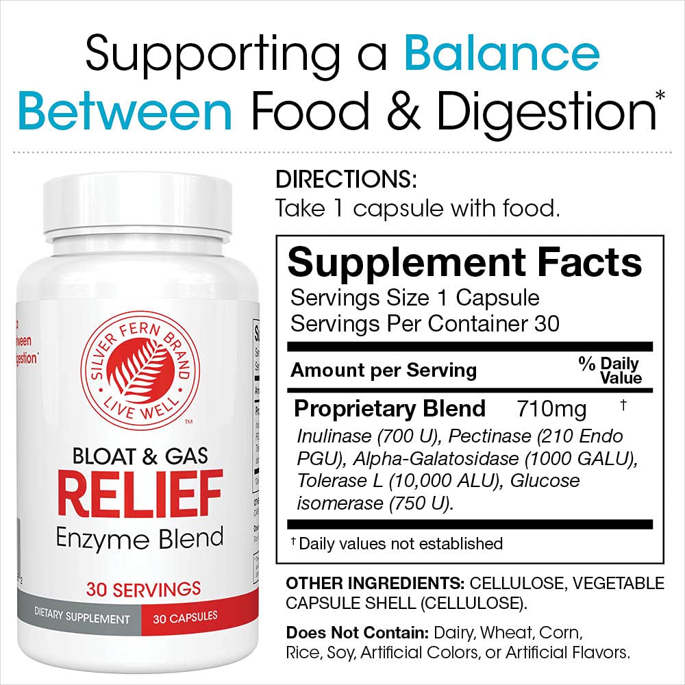 Close-up of Silver Fern capsules; convenient enzyme blend for meals.