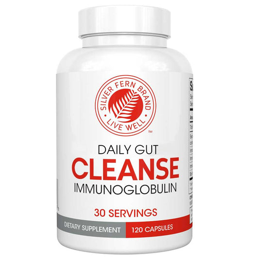 Silver Fern Cleanse bottle front view showing 120 capsules for daily gut comfort