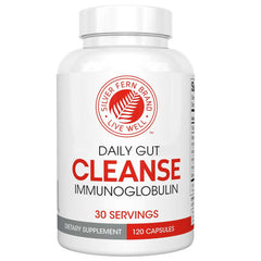Silver Fern Cleanse bottle front view showing 120 capsules for daily gut comfort