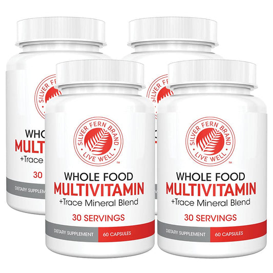 Silver Fern daily multi vitamin bottle front view—natural vegan formula for daily wellness.