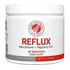 Silver Fern Reflux bottle front showing 30 servings for daily mucosal support.