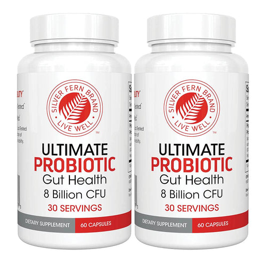 Silver Fern Ultimate Probiotic 2-Pack packaging shows a durable, shelf-stable design for travel use.