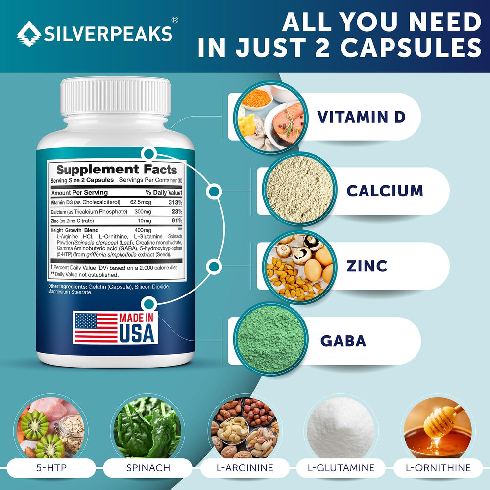 SILVERPEAKS Calcium and Vitamin D formula image highlighting bone health support.
