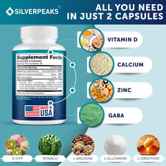SILVERPEAKS Growth Capsules ingredients label featuring calcium and vitamin D.